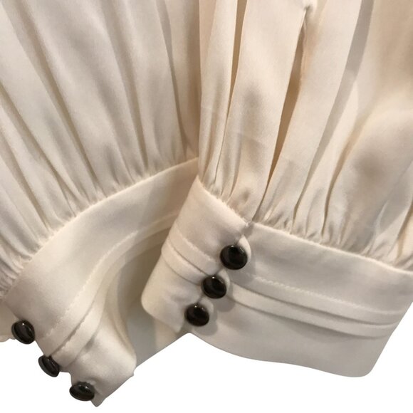 Elie Tahari Ivory Silk Long Sleeve Pintuck Blouse Embroidered Lurex Trim Size M - Picture 7 of 10
